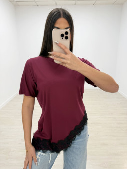 CAMISETA OVER ENCAJE BURDEOS